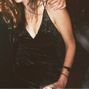 Black Crushed Velvet Spaghetti Strap Dress